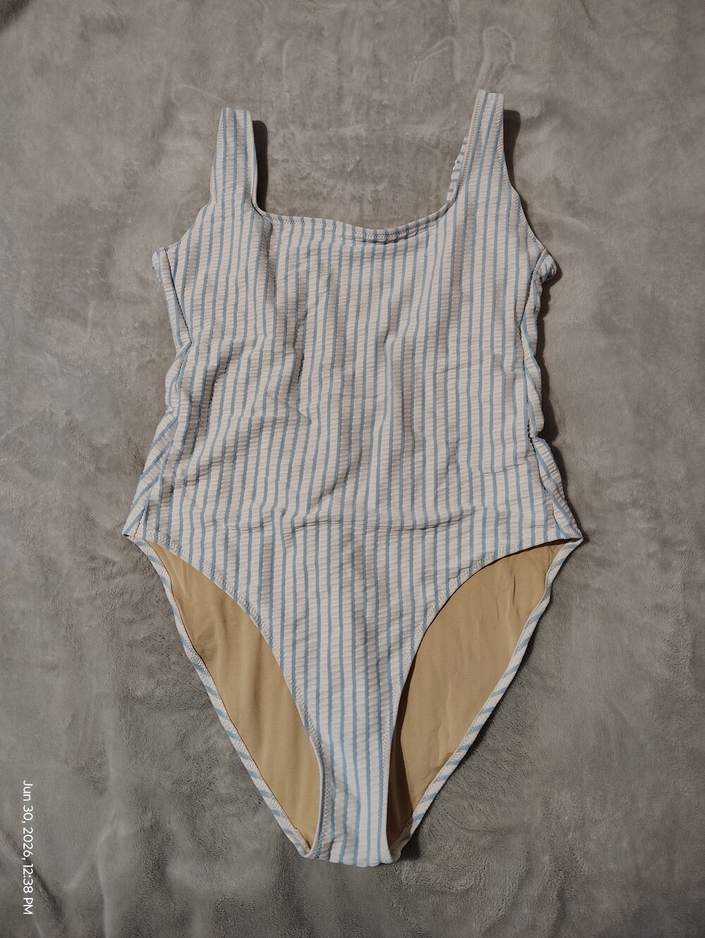 Old Navy White And Blue Striped Swimsuit Women's Large